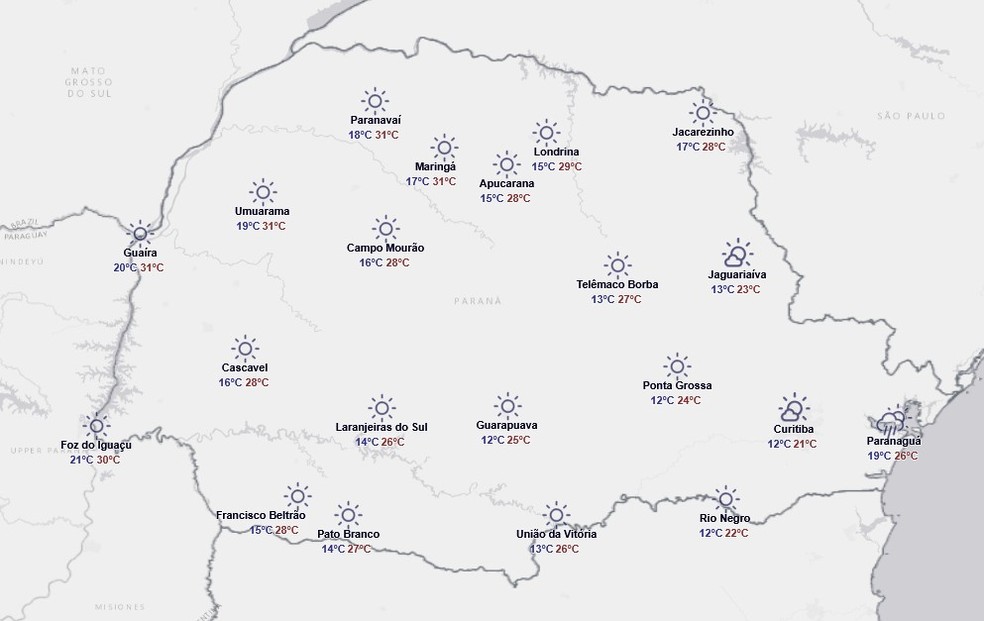 Previsão para sexta-feira, 23 de janeiro — Foto: Reprodução/Simepar