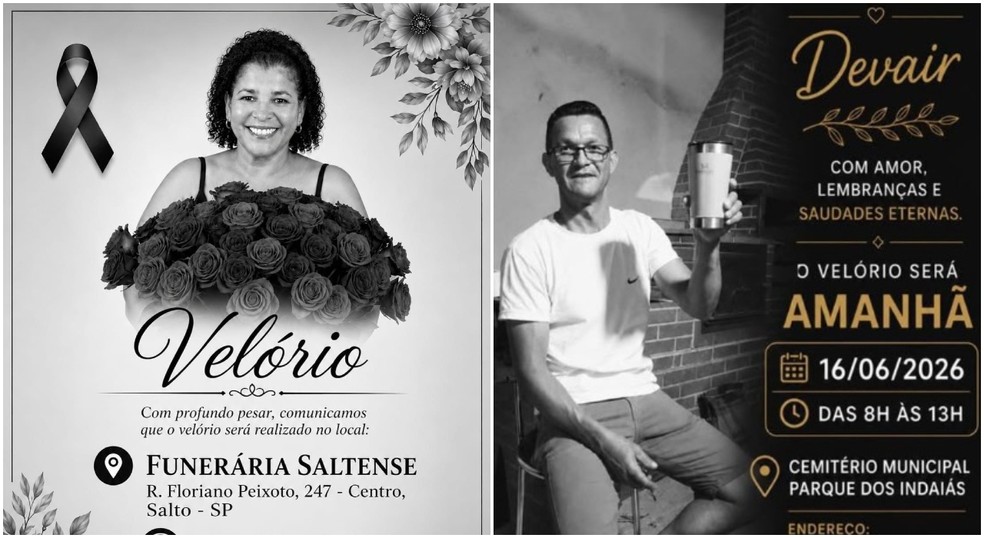 Sepultamento do casal Eliane Quintino de Souza e Devair Bispo acontecerá em Salto e Indaiatuba (SP), respectivamente — Foto: Reprodução