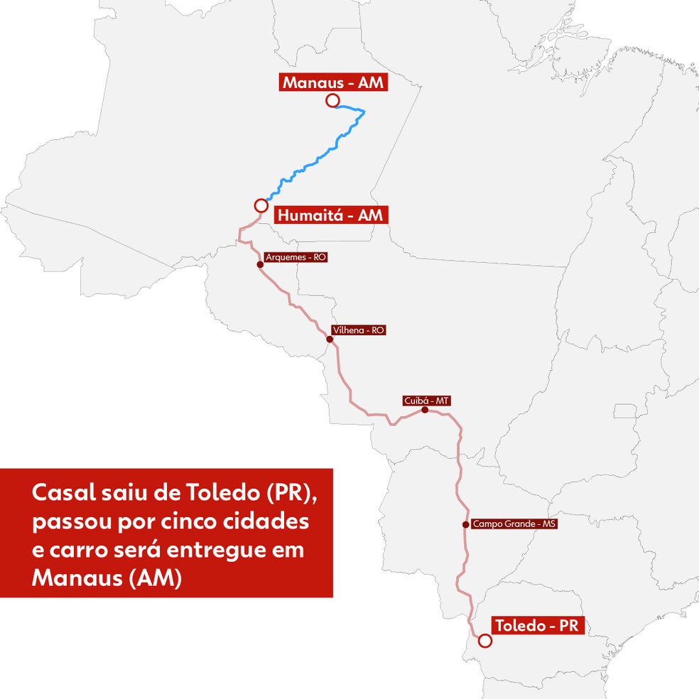 Casal atravessa o país para netregar carro após a venda — Foto: Artes/ RPC