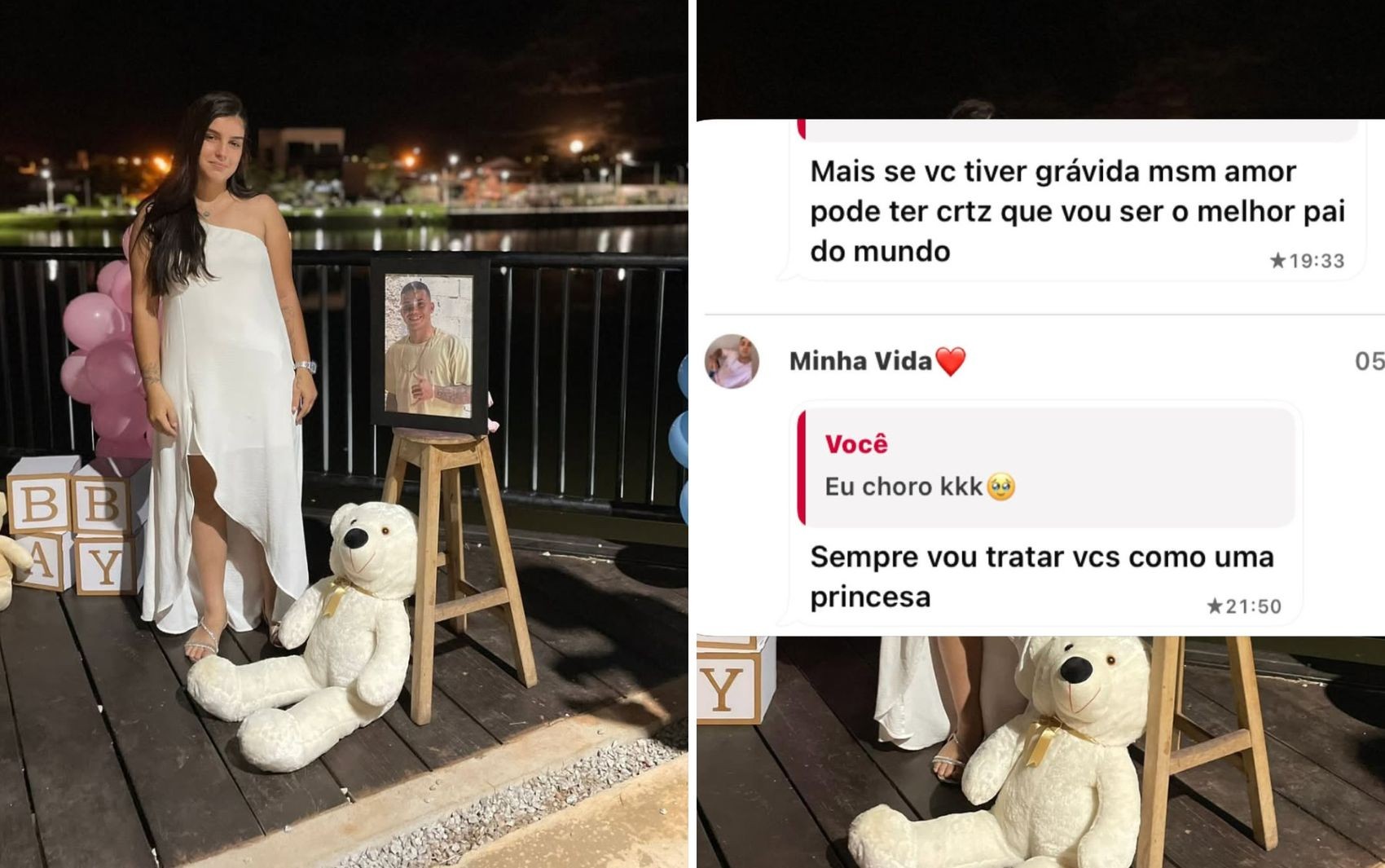 Grávida homenageia namorado em chá revelação, e momento emociona a web: ‘Lá do céu, ele está feliz’