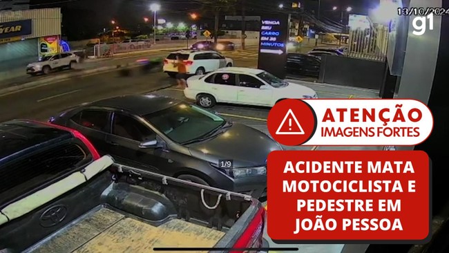 Vídeo mostra acidente que matou motociclista e pedestre, em João Pessoa