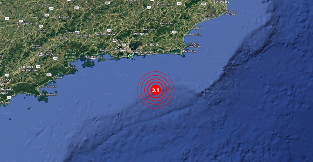 Novo tremor de terra de magnitude 3,1 é registrado no litoral do RJ