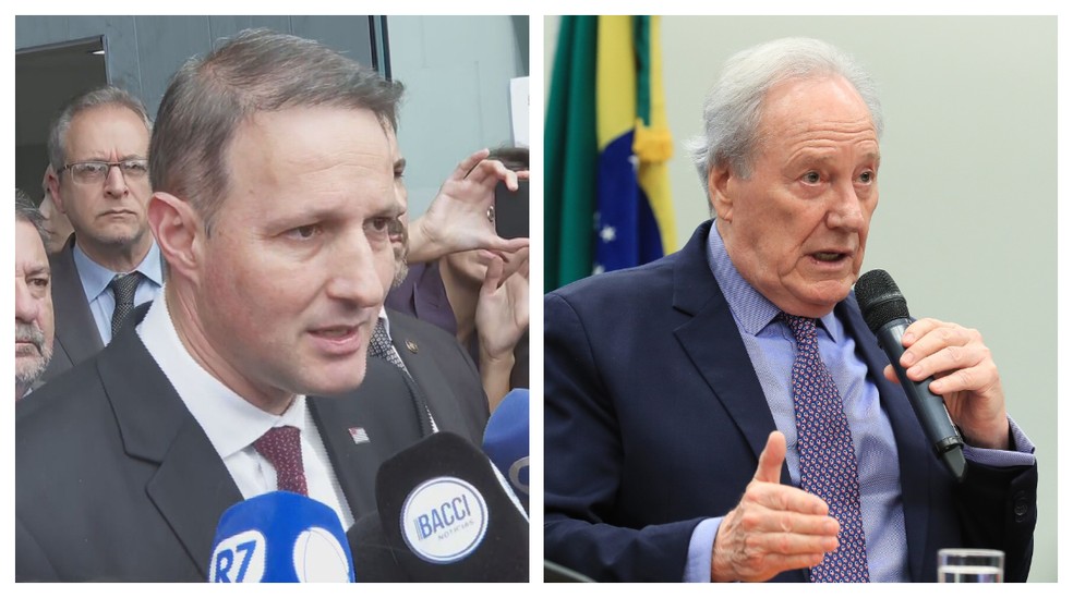O secretário de Segurança Pública de SP, Guilherme Derrite (PL), e o ministro da Justiça,  Ricardo Lewandowski. — Foto: Montagem/g1/Reprodução/TV Globo e Lula Marques/Agência Brasil