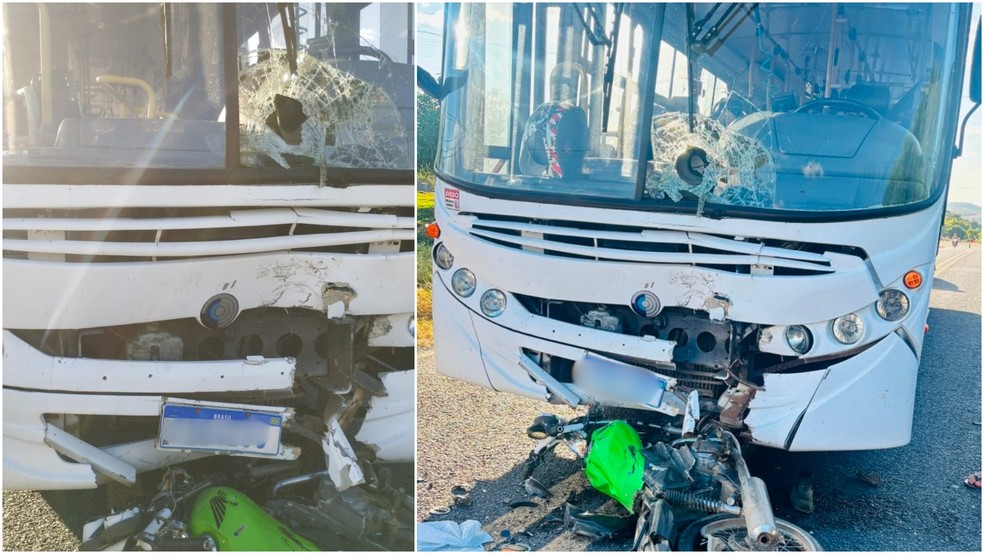 Motociclista e passageiro morrem em colisão com ônibus em Barro, no interior do Ceará. — Foto: Reprodução