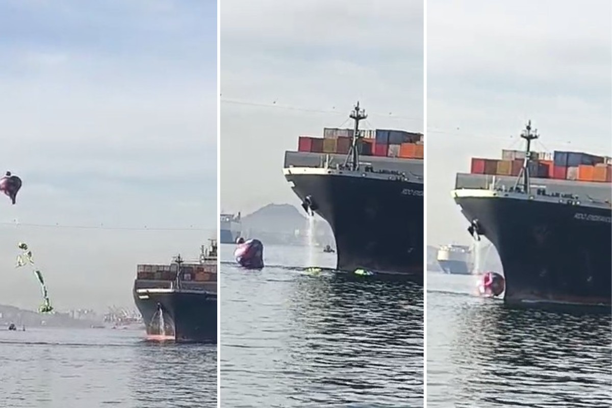Balão cai diante de navio no Porto de Santos; veja o vídeo e entenda os riscos
