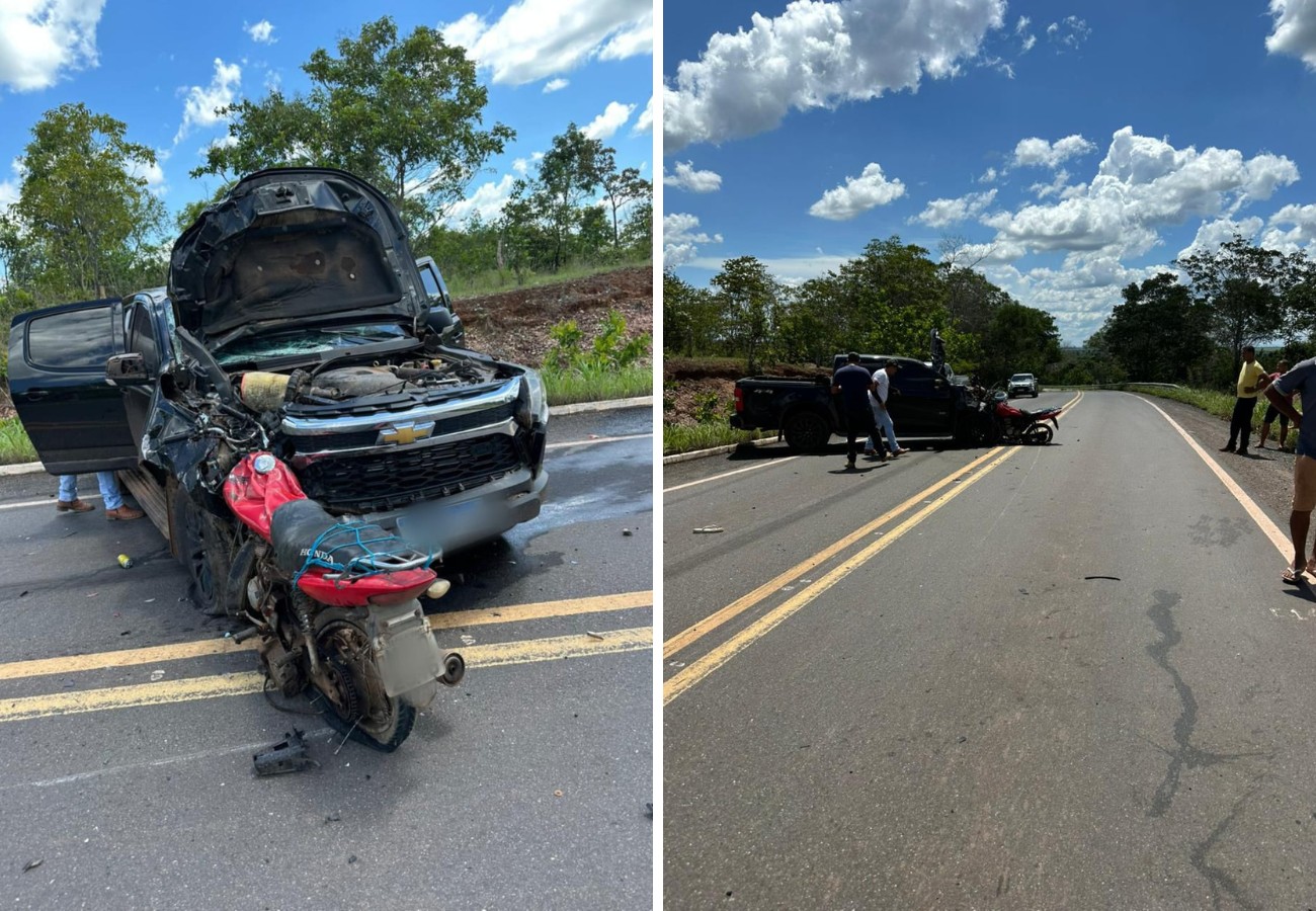 Duas pessoas morrem após moto e caminhonete baterem de frente 