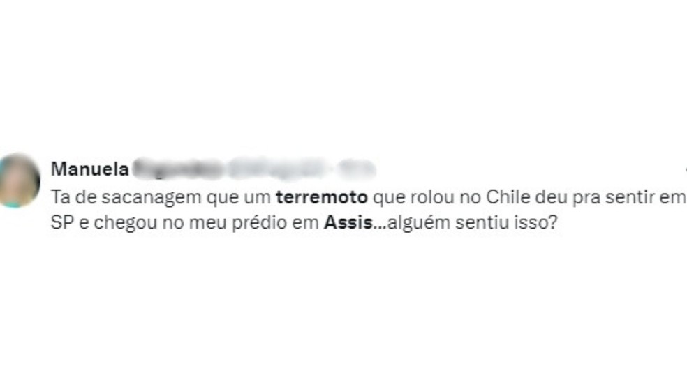 Moradores do centro-oeste paulista sentiram tremores após terremoto no Chile — Foto: X/Reprodução
