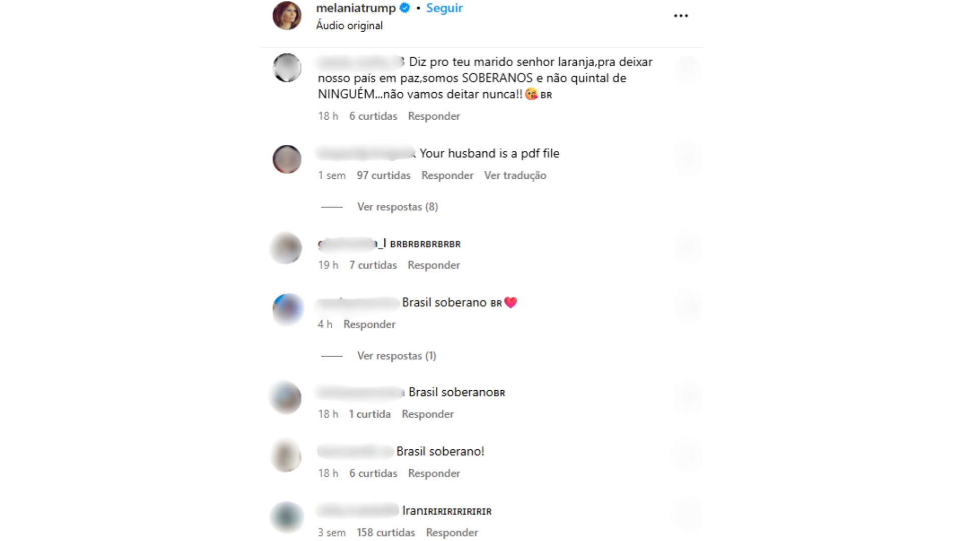 'Diz pro seu marido, o Senhor Laranja, nos deixar em paz': brasileiros invadem posts de Melania após Trump fechar comentários