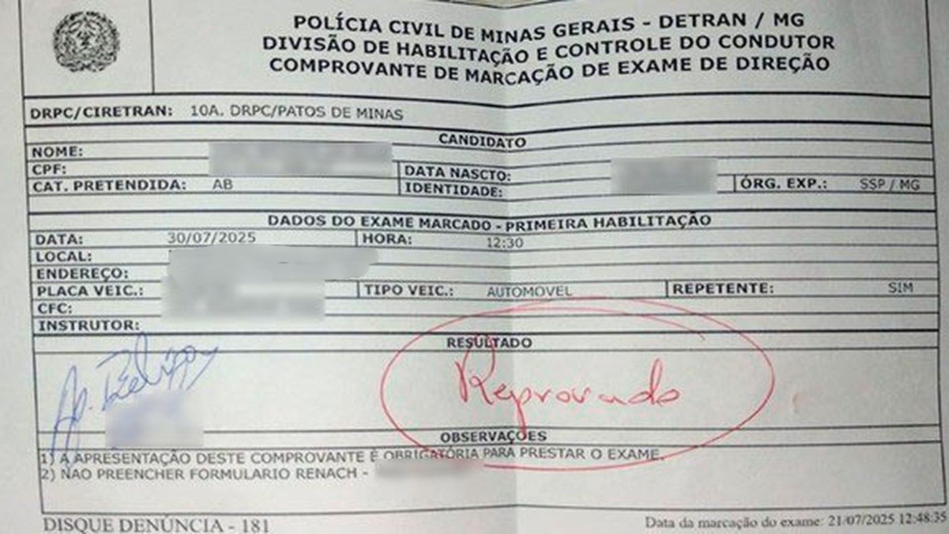'Vagabundos, diabos e demônios': Homem que dirigia sem CNH há 35 anos é preso após reprovar em exame de direção em MG