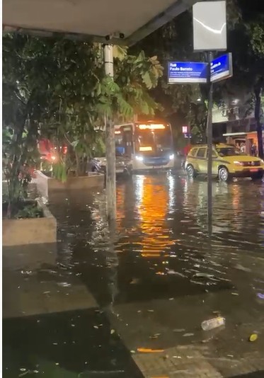 Chuva forte com raios e ventania derruba árvores e deixa ruas alagadas em bairros do Centro e Zona Sul