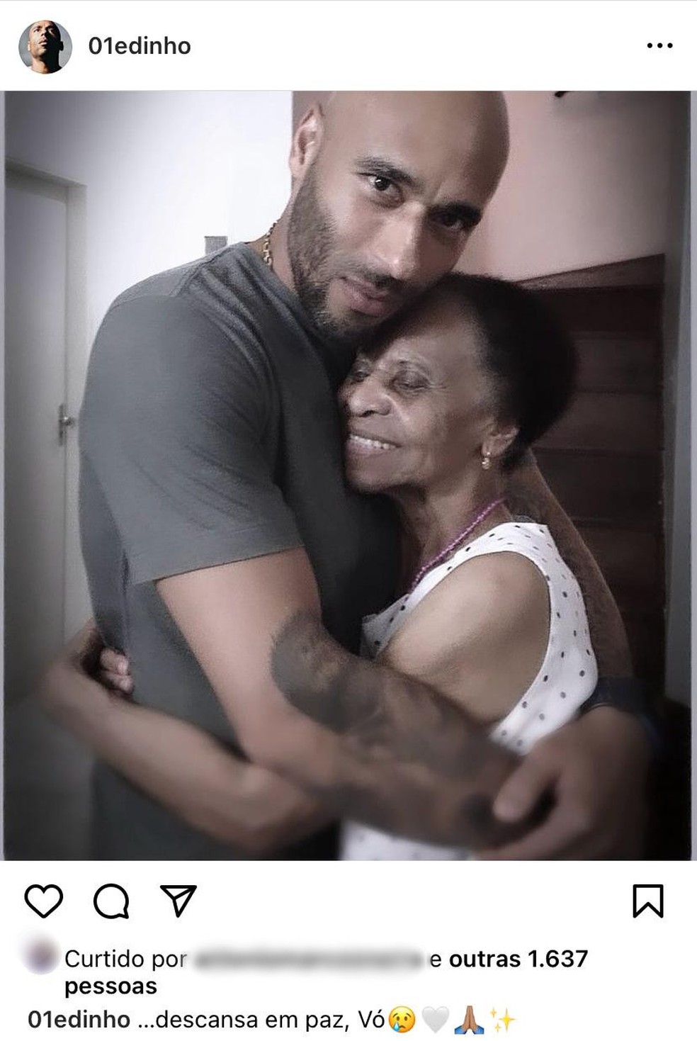 Edinho, o filho de Pelé, faz publicação sobre o falecimento da avó, Dona Celeste — Foto: Reprodução/Redes Sociais