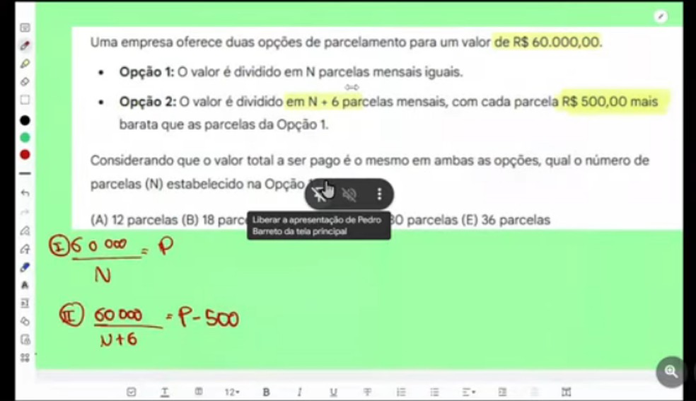 Live de Edcley mostra questão sobre parcelamento — Foto: Reprodução