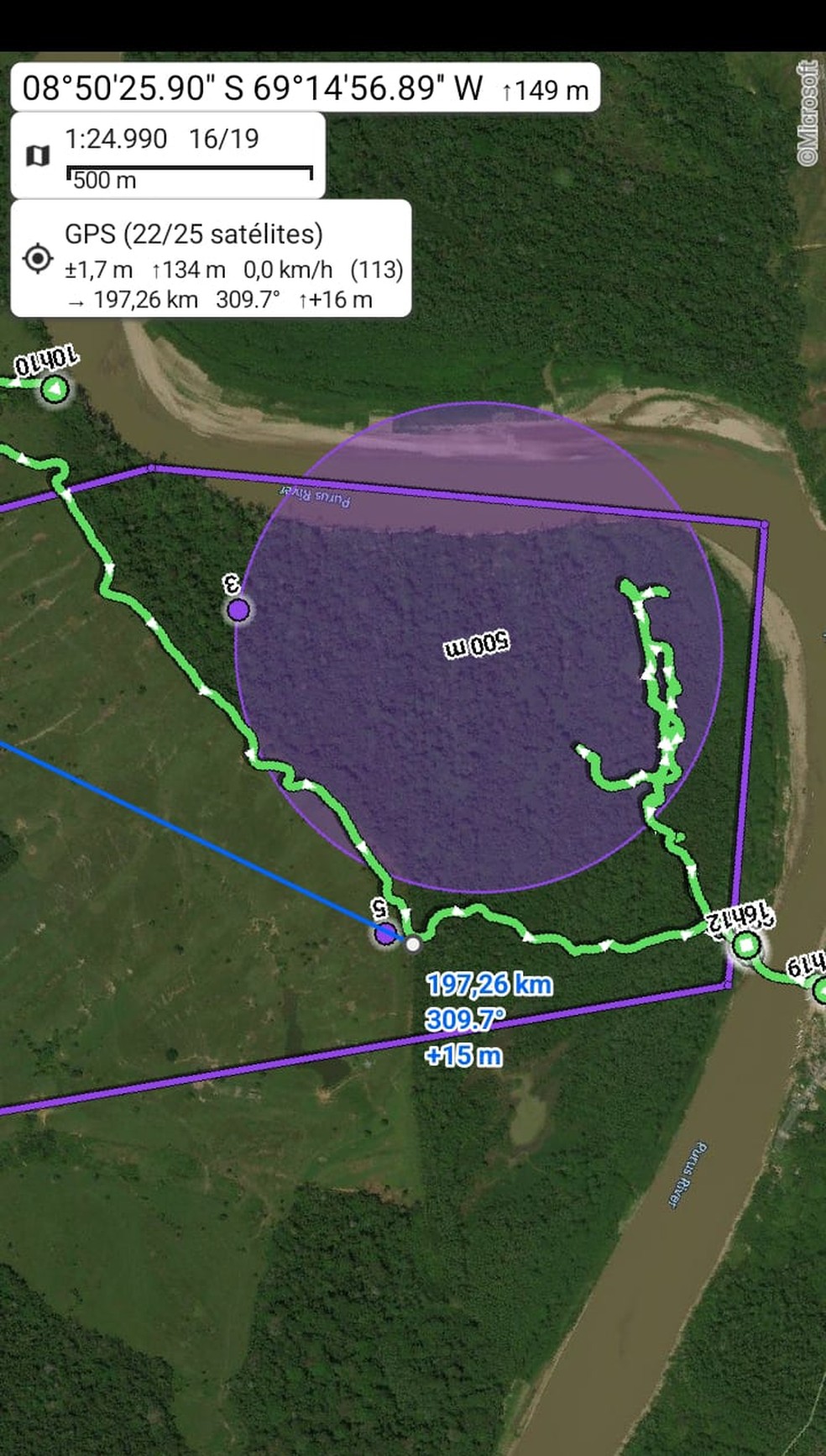 Área onde se concentram as buscas por indígena de 63 anos — Foto: Reprodução