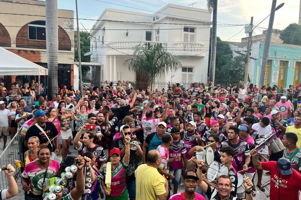 Integrantes da Império do Morro comemorando a vitória, nesta quarta-feira (14) — Foto: Évelin Costa