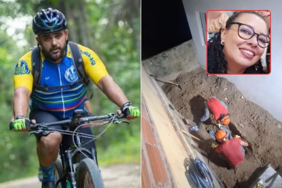 Jacemir Barbosa Bueno de Almeida praticou ciclismo após matar Elisângela Barbosa de Almeida e enterrá-la no quintal da residência — Foto: Reprodução/Redes sociais e Divulgação/Polícia Civil