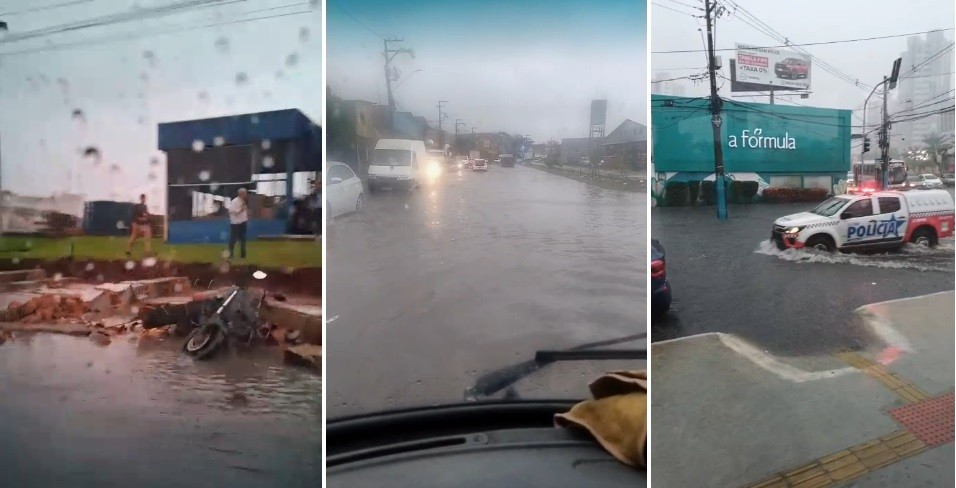 Chuva forte causa alagamentos em várias ruas de Belém e derruba muro de supermercado