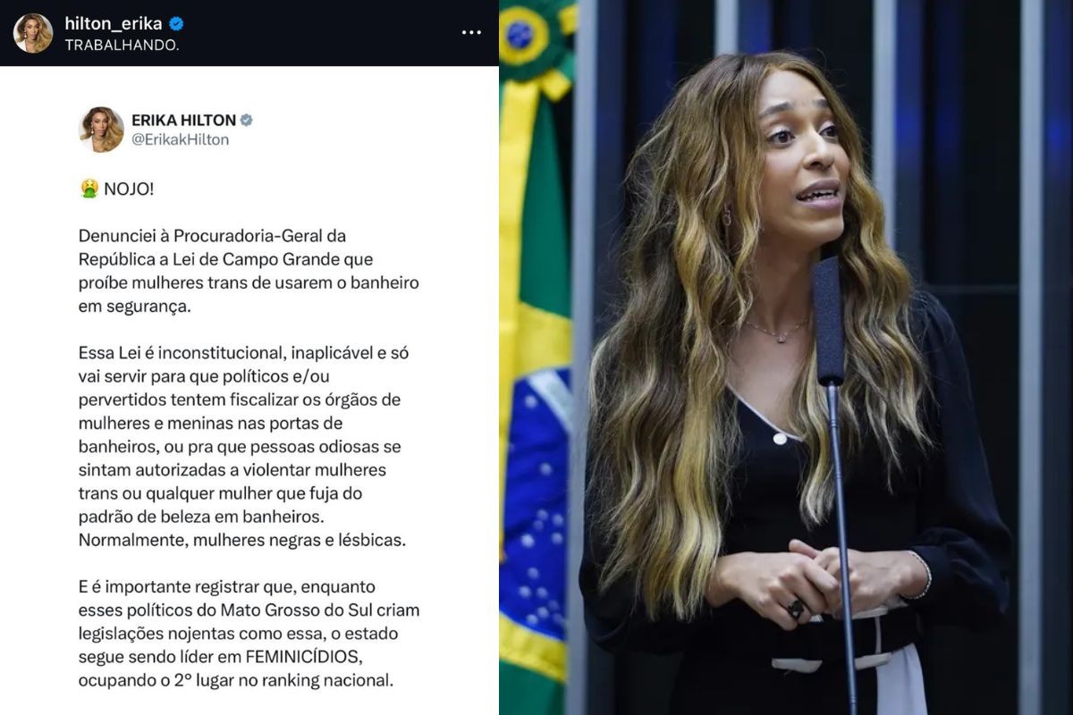 Erika Hilton denuncia à PGR lei que proíbe mulheres trans usarem banheiros femininos em Campo Grande