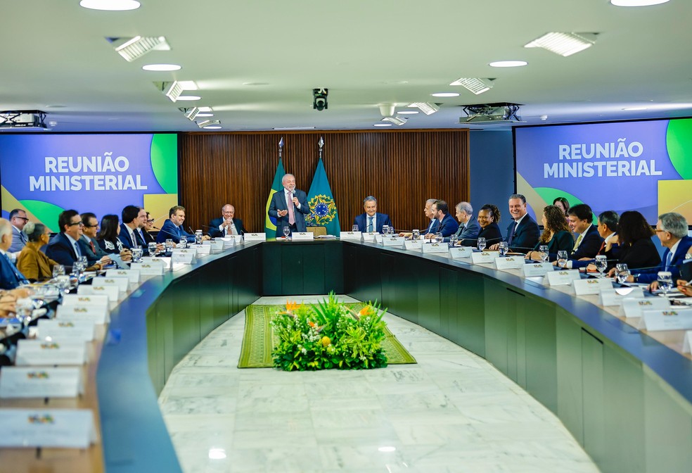 Lula durante reunião ministerial nesta terça-feira (31). — Foto: Ricardo Stuckert/ Presidência da República