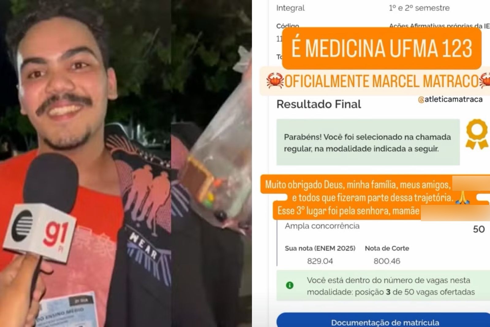 Aluno que levou mais de 6 lanches para prova do Enem é aprovado em 3º em medicina na UFMA