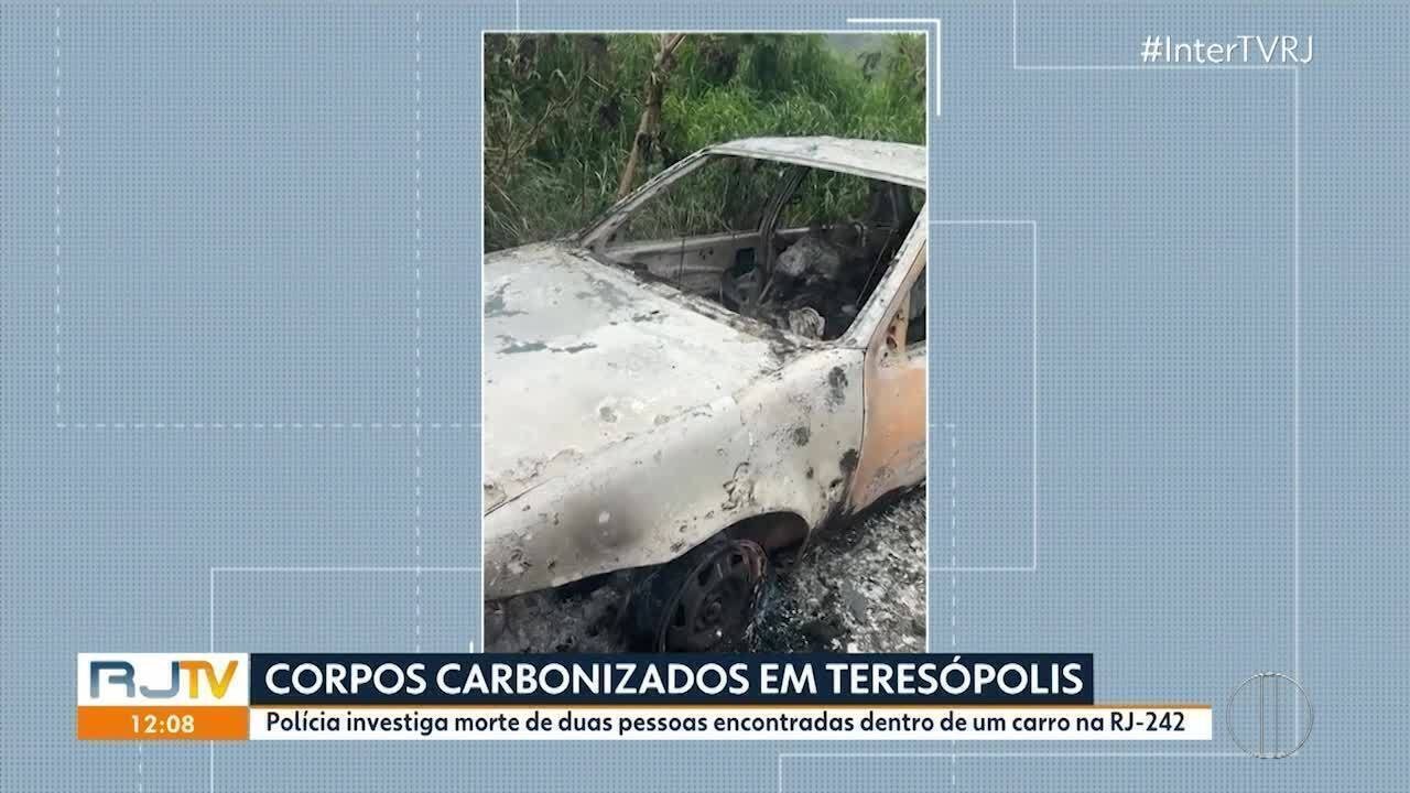 Dois corpos carbonizados são encontrados dentro de carro em Teresópolis