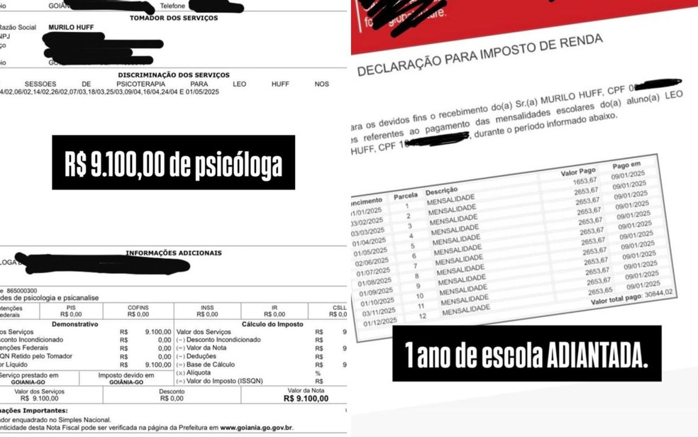 Documentos publicados por Murilo Huff nas redes sociais — Foto: Reprodução/Instagram de Murilo Huff
