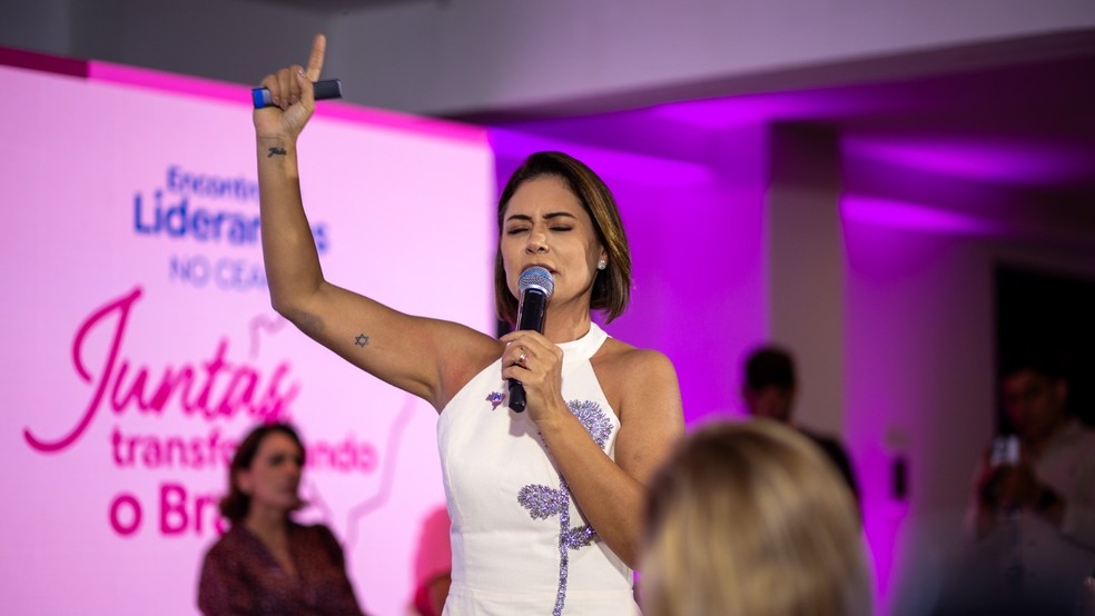 Michelle em 1° dia de evento em Fortaleza. Neste sábado (22) ela iria para Caucaia. — Foto: PL Mulher/Divulgação