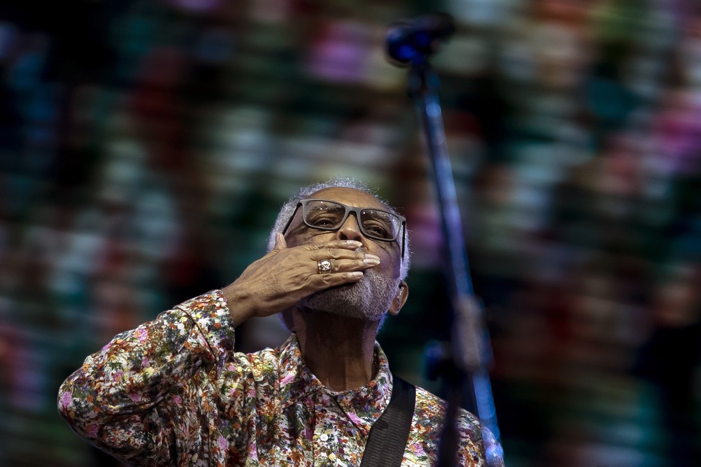 Gilberto Gil se apresenta no terceiro dia de Rock in Rio 2022 — Foto: Bruna Prado/AP