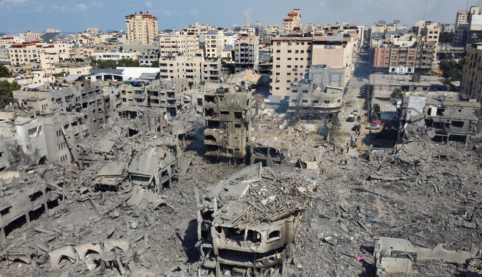 10 de outubro de 2023 - Imagem aérea mostra Faixa de Gaza após ataques de Israel — Foto: REUTERS/Mohammed Salem
