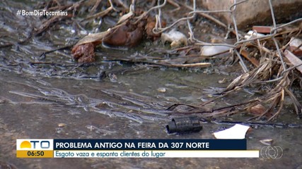 Comerciantes reclamam que vazamento de esgoto afasta clientes na feira da 307 Norte