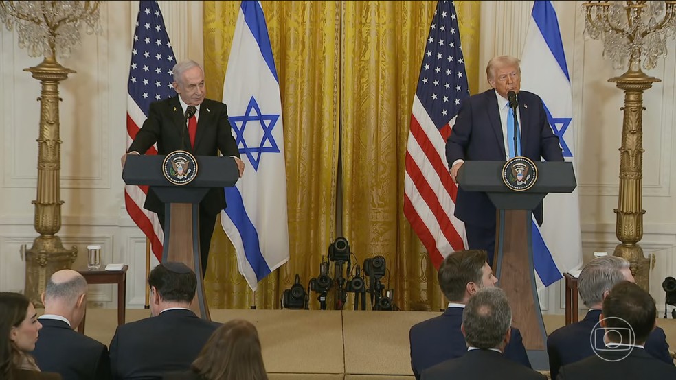 Declarações de Donald Trump sobre tomar controle da Faixa de Gaza causam espanto entre palestinos e líderes mundiais — Foto: Jornal Nacional/ Reprodução