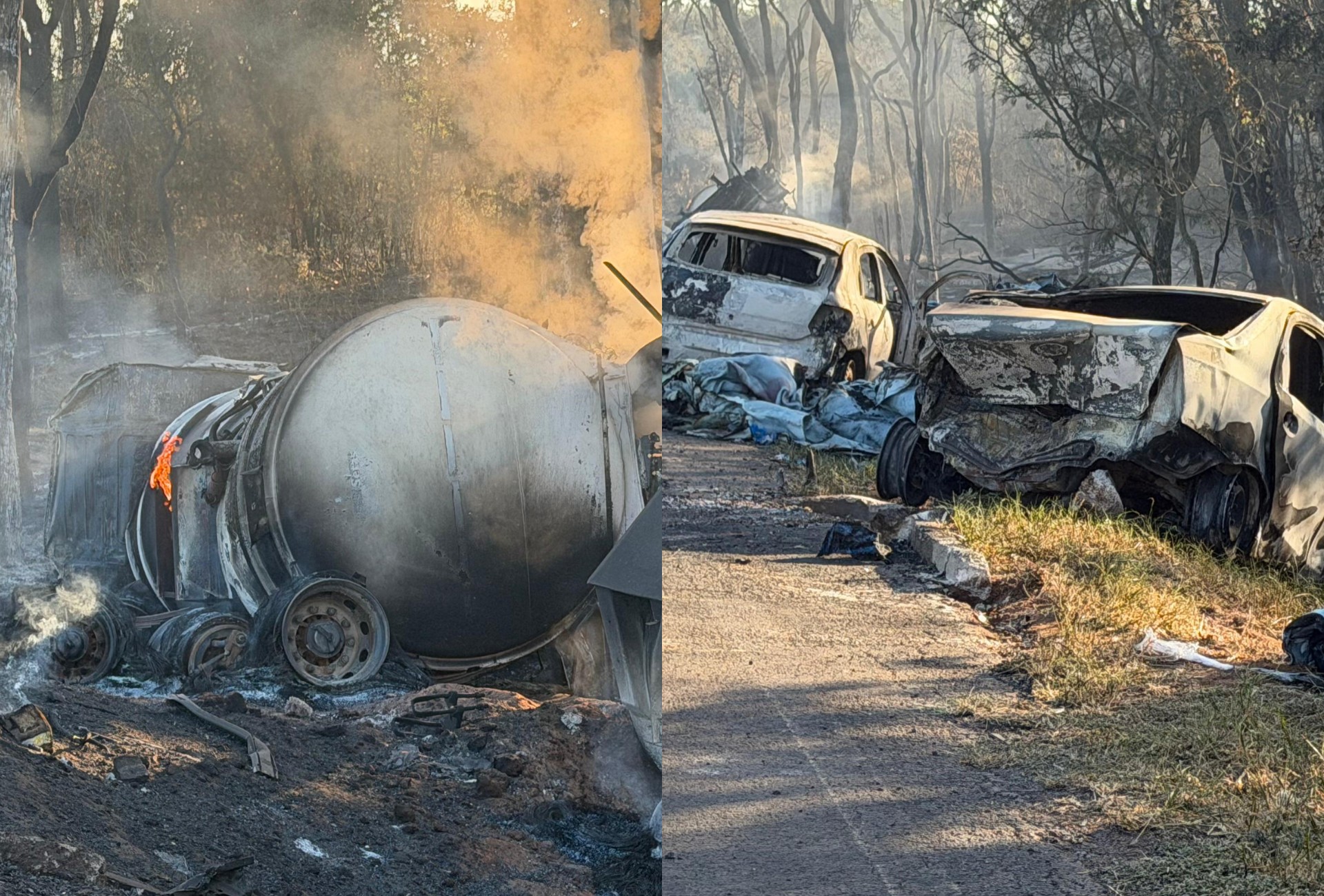 Carretas que explodiram na BR-163 em acidente com 4 mortos transportavam couro bovino e combustível