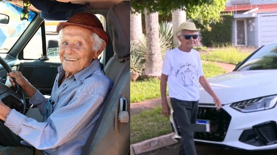 Idoso de 102 anos renova habilitação e é o motorista mais antigo de MS - Foto: (Rachid Waqued/Detran-MS e TV Morena/Reprodução)