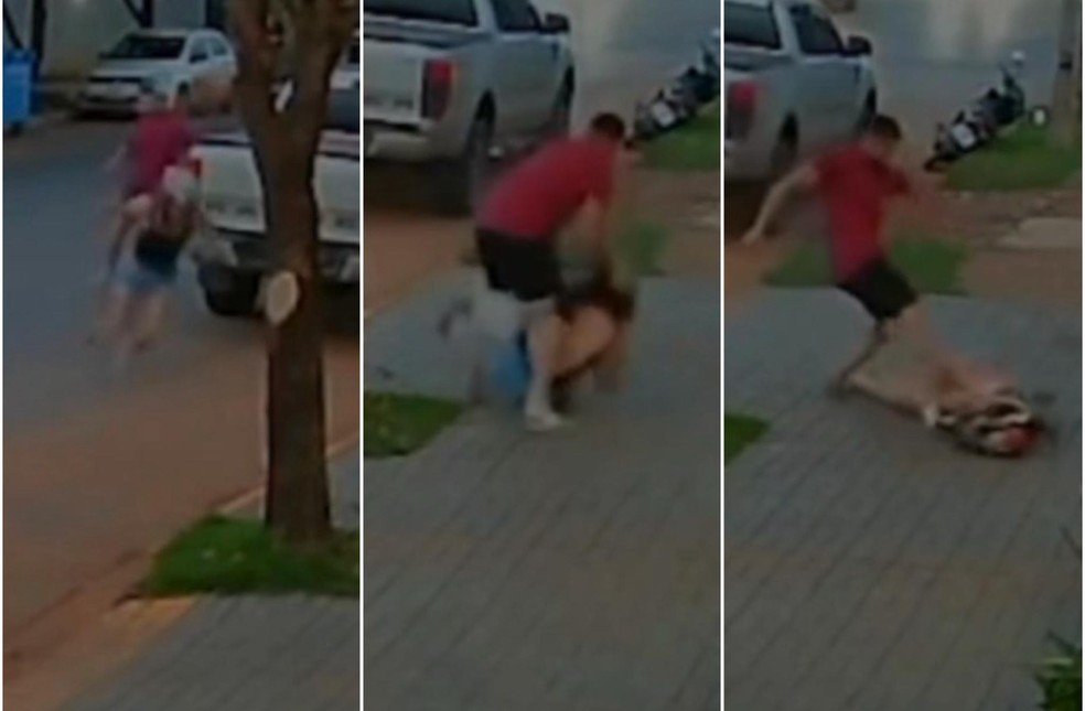 Empresário é flagrado agredindo a ex-companheira em Lucas do Rio Verde (MT) — Foto: Reprodução