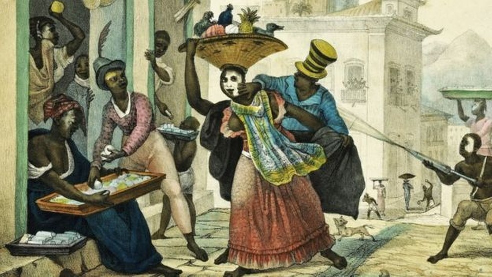  Pintor francês Jean-Baptiste Debret retratou o entrudo nas ruas do Rio de Janeiro no início do século 19  — Foto: BBC