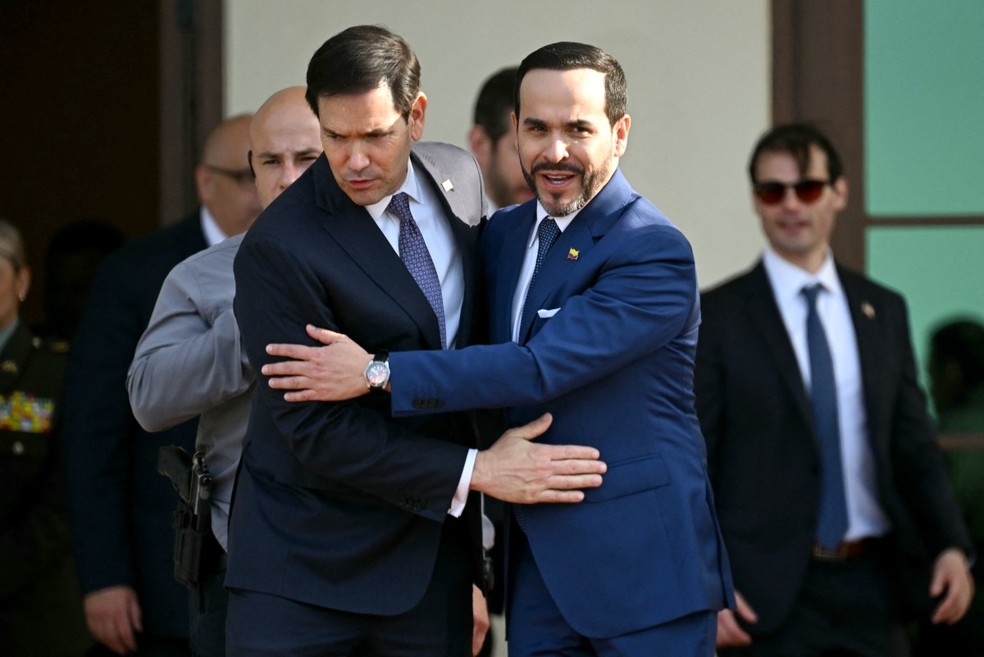 O secretário de Estado dos EUA, Marco Rubio, e o presidente da Colômbia, Abelardo de la Espriella, em 8 de setembro de 2026 — Foto: Luis Acosta/AFP