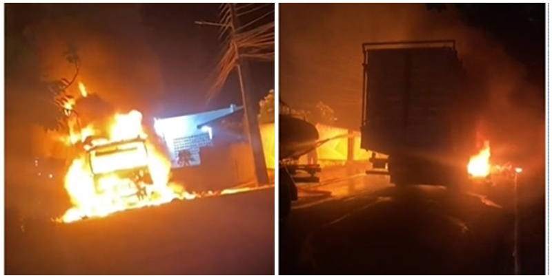 Incêndio atinge caminhão carregado de galinhas em Guarabira 