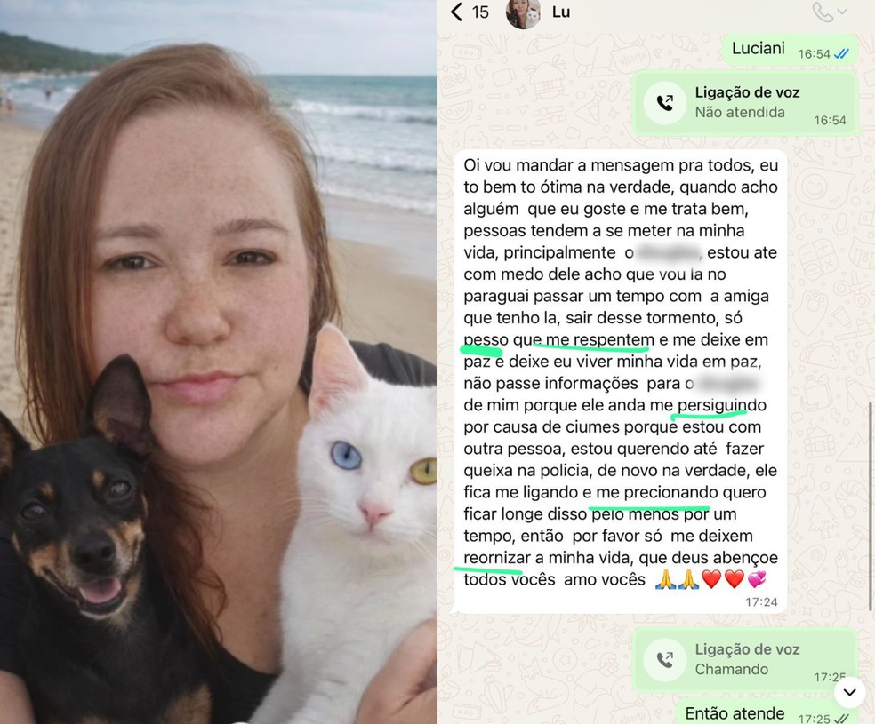 Mensagem suspeita acendeu alerta à família de Luciani Aparecida Estivalet Freitas, desaparecida em Florianópolis — Foto: Arquivo pessoal