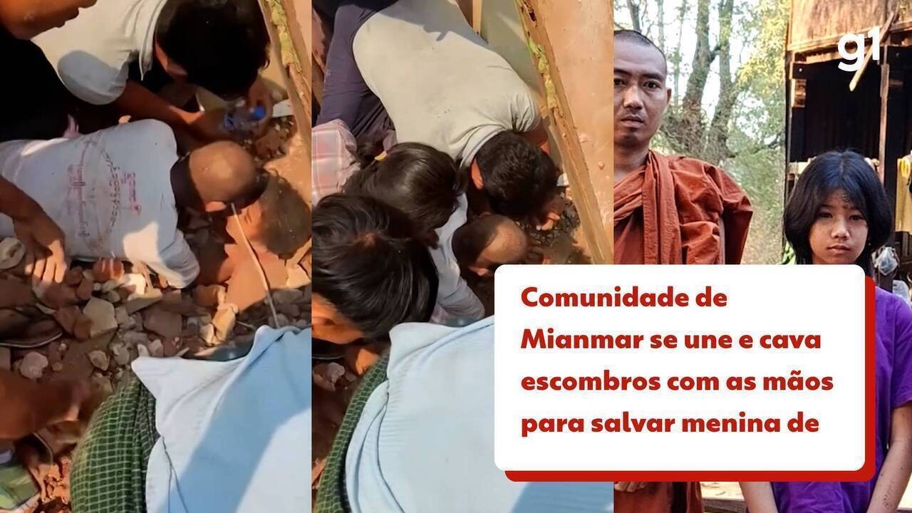 VÍDEO: população se une e cava escombros com as mãos para salvar menina de 13 anos em Mianmar após terremoto