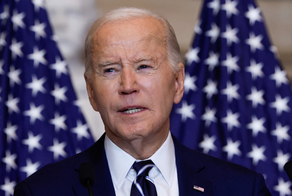 Biden em 1º de fevereiro de 2024 — Foto: REUTERS/Evelyn Hockstein/File Photo