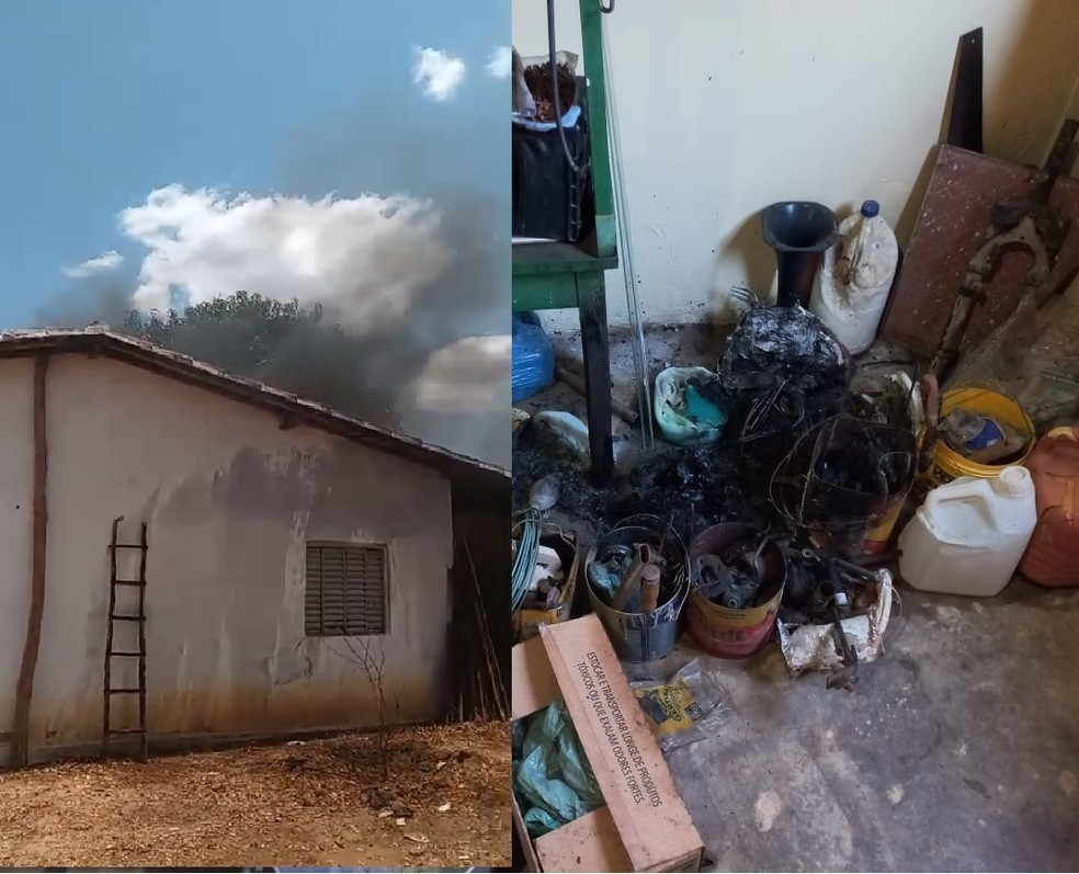 O segundo  caso aconteceu no início da tarde de segunda-feira (7), em outra casa a cerca de 100 metros de distância da primeira - Duas casas do mesmo povoado pegam fogo em menos de 48 horas, em São João da Varjota, no Piauí — Foto: Corpo de Bombeiros Militares do Piauí