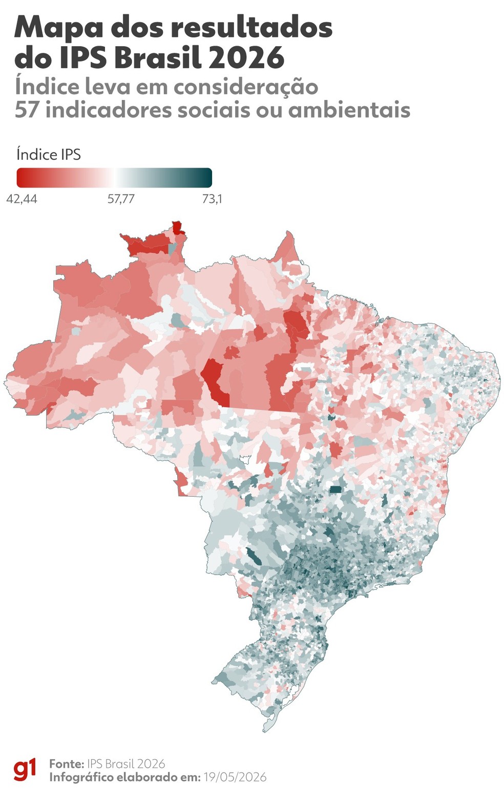 Mapa dos resultados do IPS Brasil 2026 — Foto: Arte/g1
