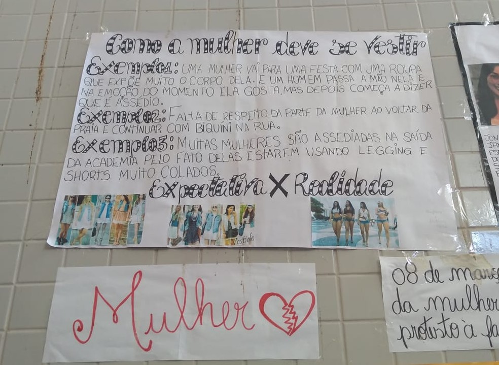 Cartazes com frases machistas em escola de Vila Velha, ES, geram revolta na  web, Espírito Santo