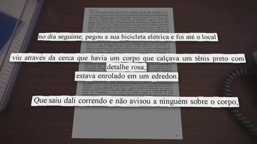 Ex-PM contou aos investigadores que viu um corpo enrolado em um edredon — Foto: Reprodução/ TV Globo