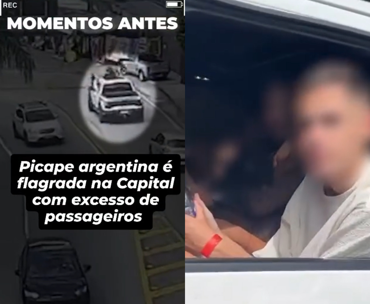 Picape de luxo superlotada de argentinos é recolhida em área turística de Florianópolis; VÍDEO
