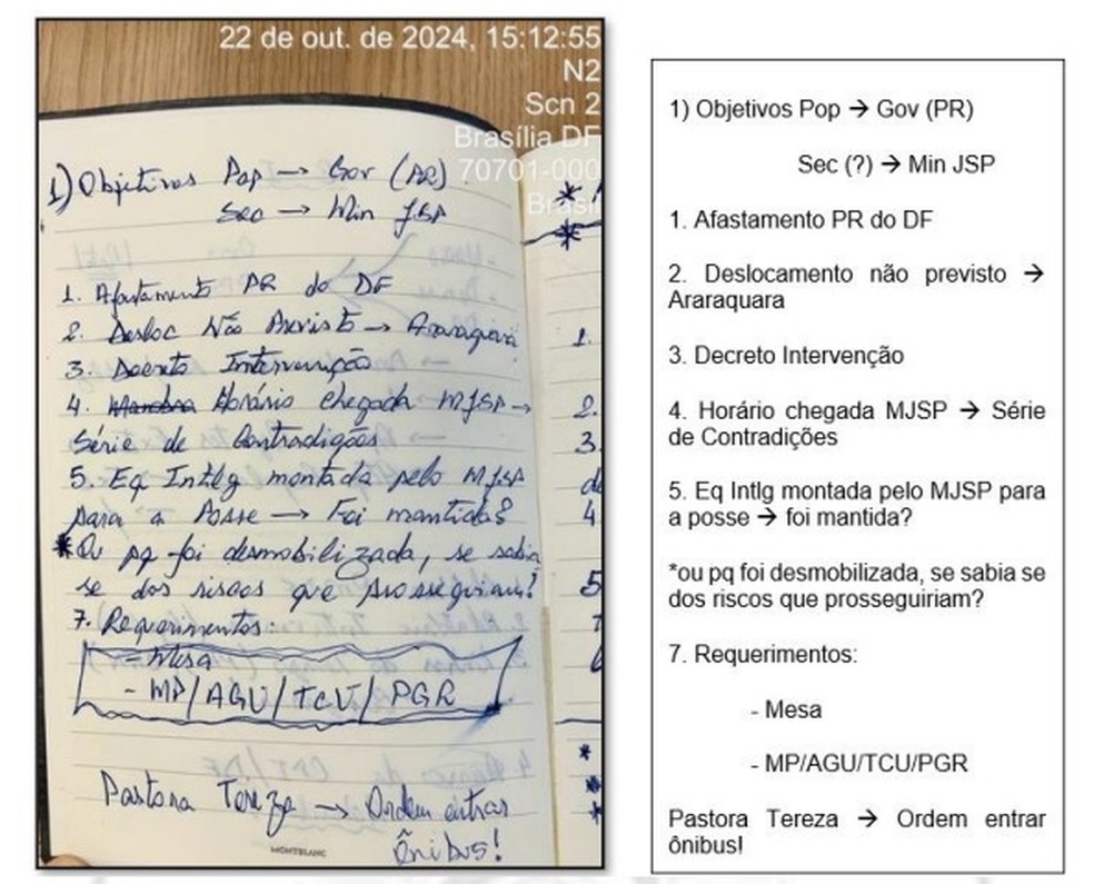 Caderno apreendido com o general Mário Fernandes — Foto: Reprodução