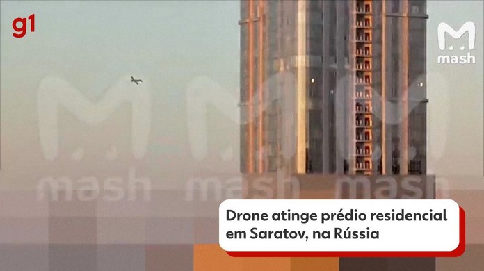 Drone atinge prédio residencial em Saratov, na Rússia