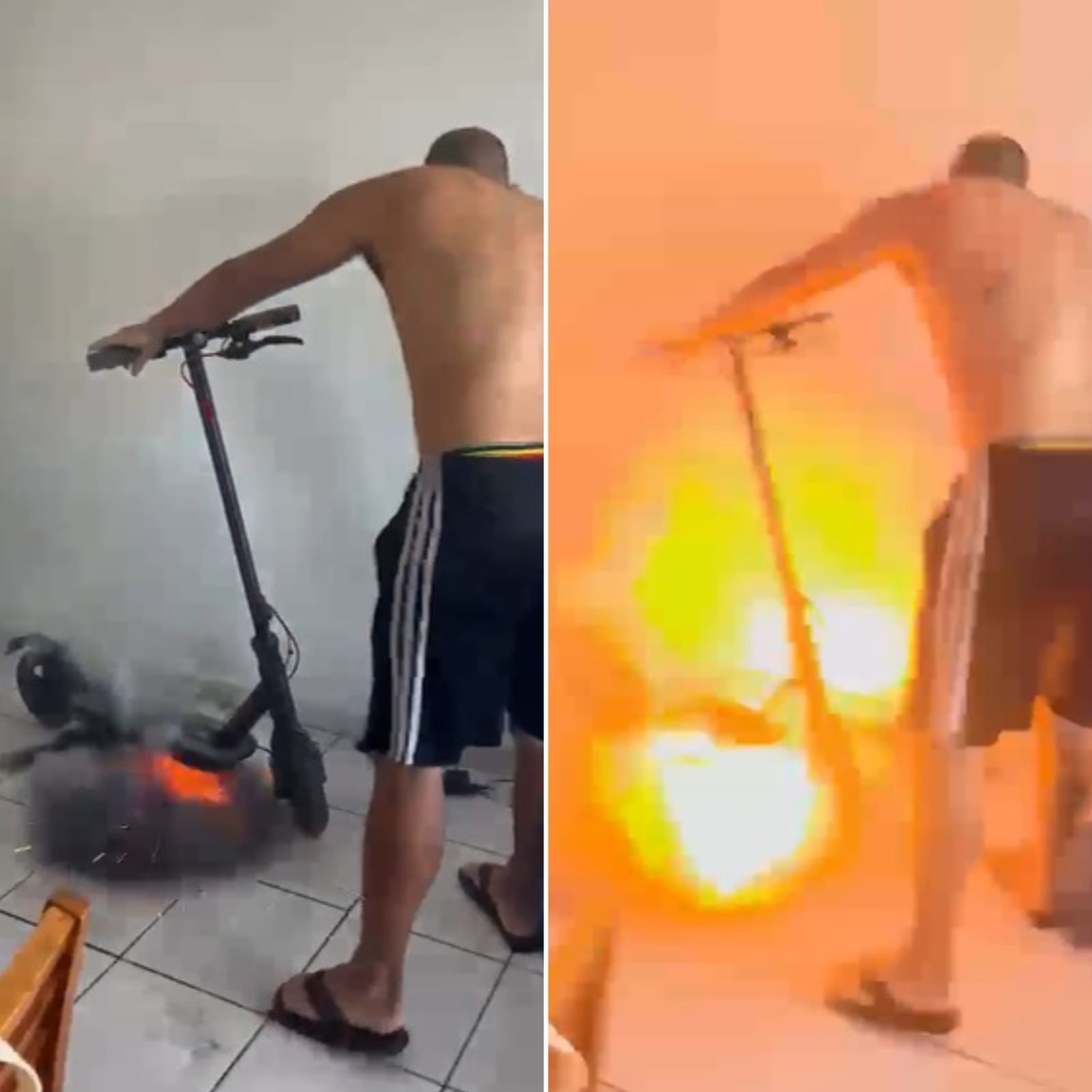 Vídeo mostra patinete elétrico explodindo dentro de apartamento em Maceió