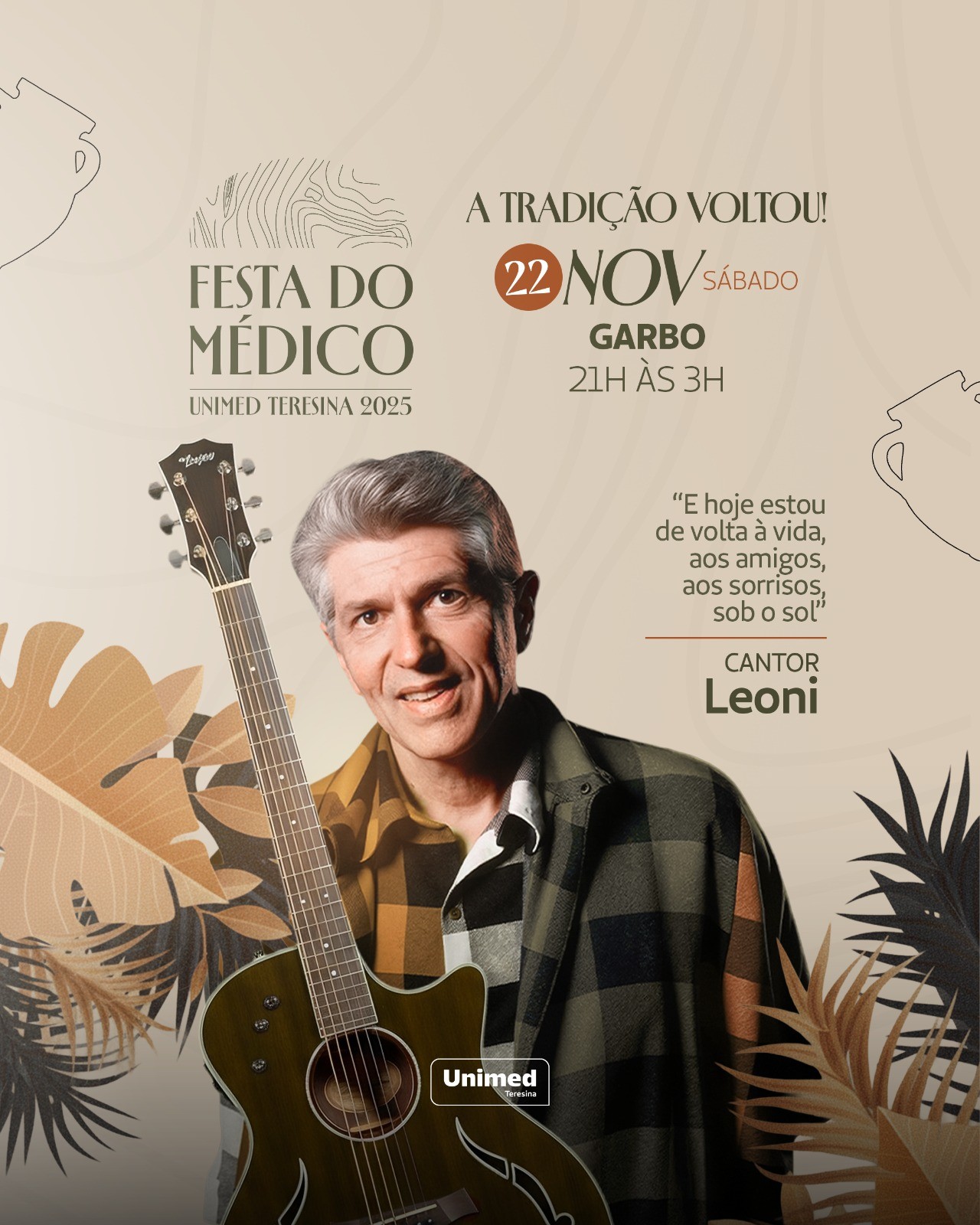 Cantor Leoni é atração confirmada na Festa do Médico da Unimed Teresina