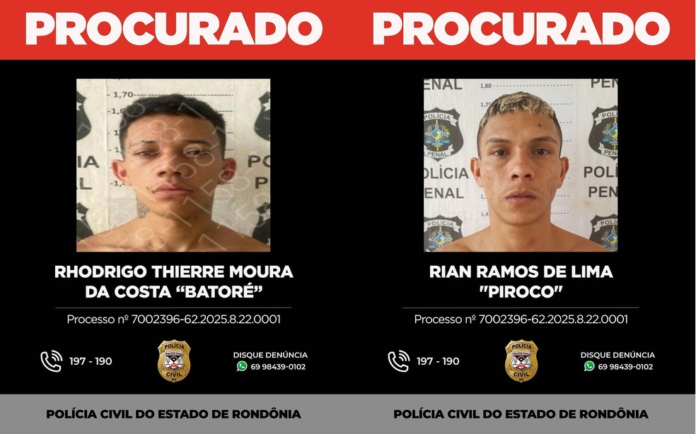 Procurados por suspeita de assassinar cabo da PM em RO — Foto: Polícia Civil/Divulgação