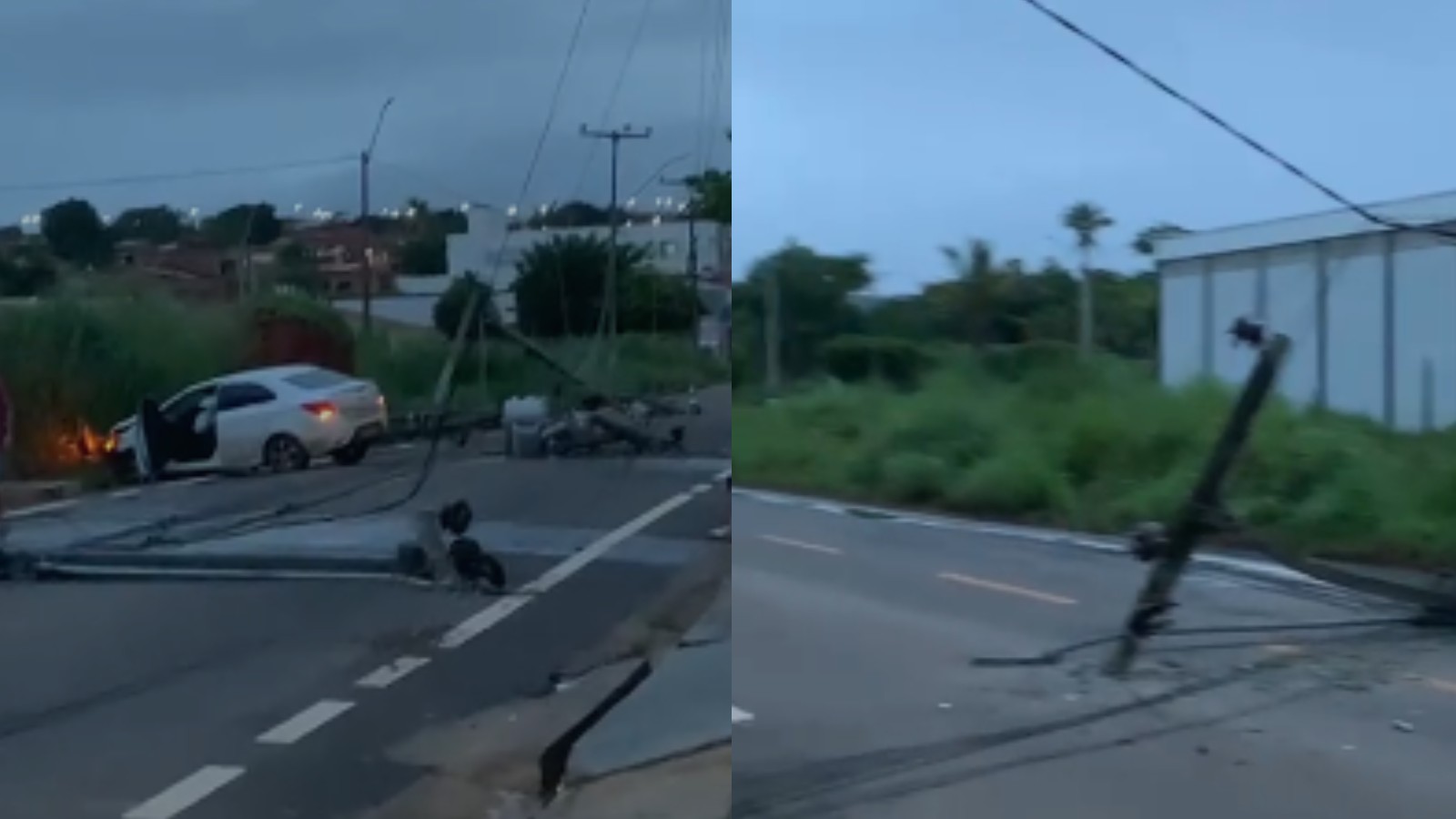 Carro perde o controle e atinge sete postes em cidade do Piauí; bairros sem energia